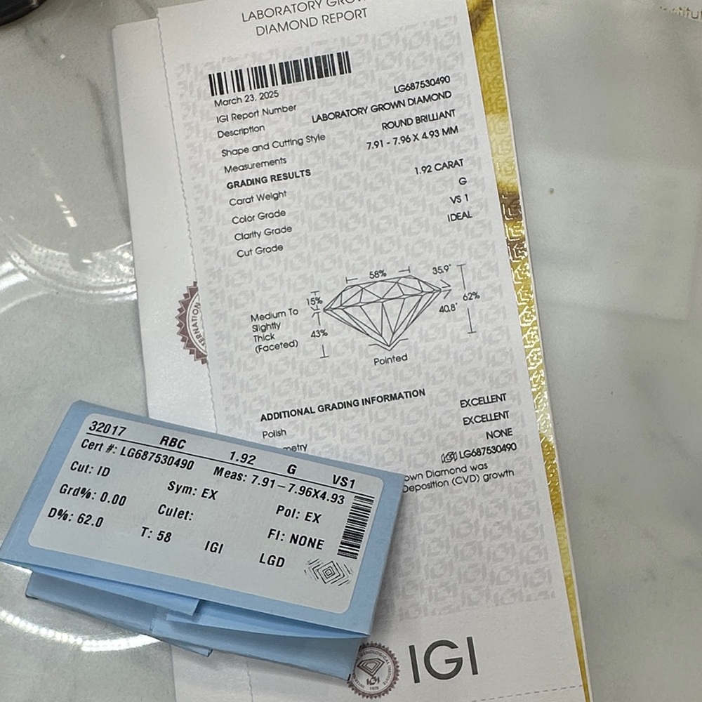 IGI lab diamond excellent condition